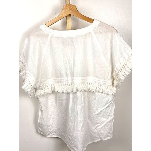 Sense of Place Boho Flowy White 100% Cotton Top w/ Fringes EUC (see measurement) - Picture 2 of 5